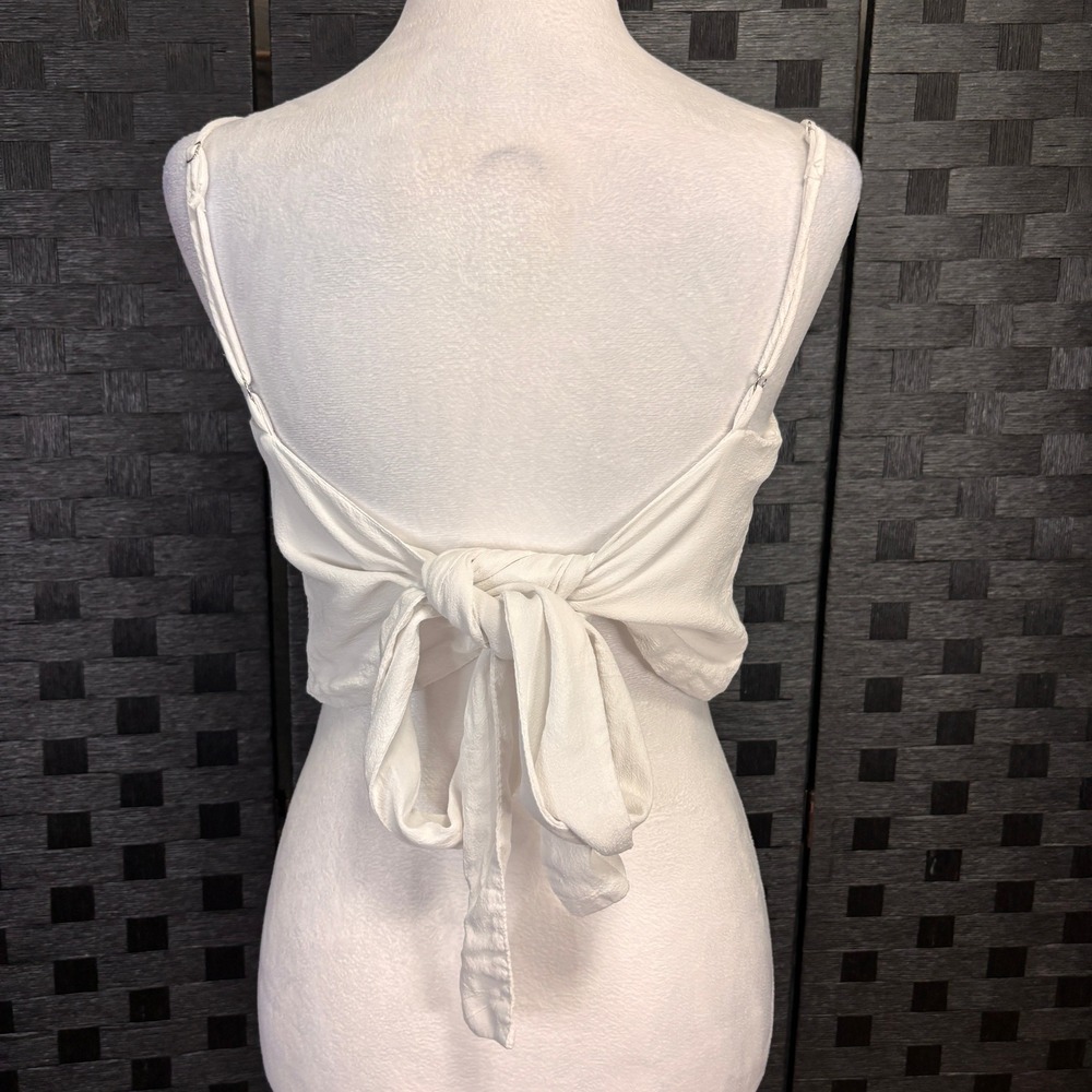 Brandy Melville Tank Top Womens One Size White Tie Back Cropped Boho Festival - Picture 2 of 7